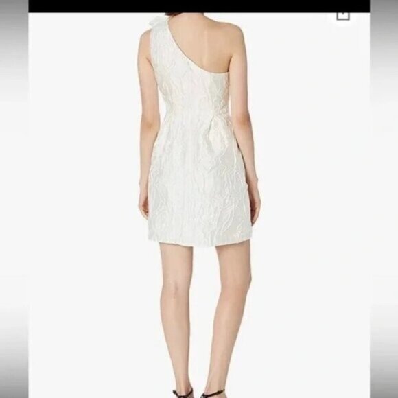 Halston Heritage One-Shoulder Floral Jacquard Textured Dress Chalk NWT 4 - Picture 2 of 7